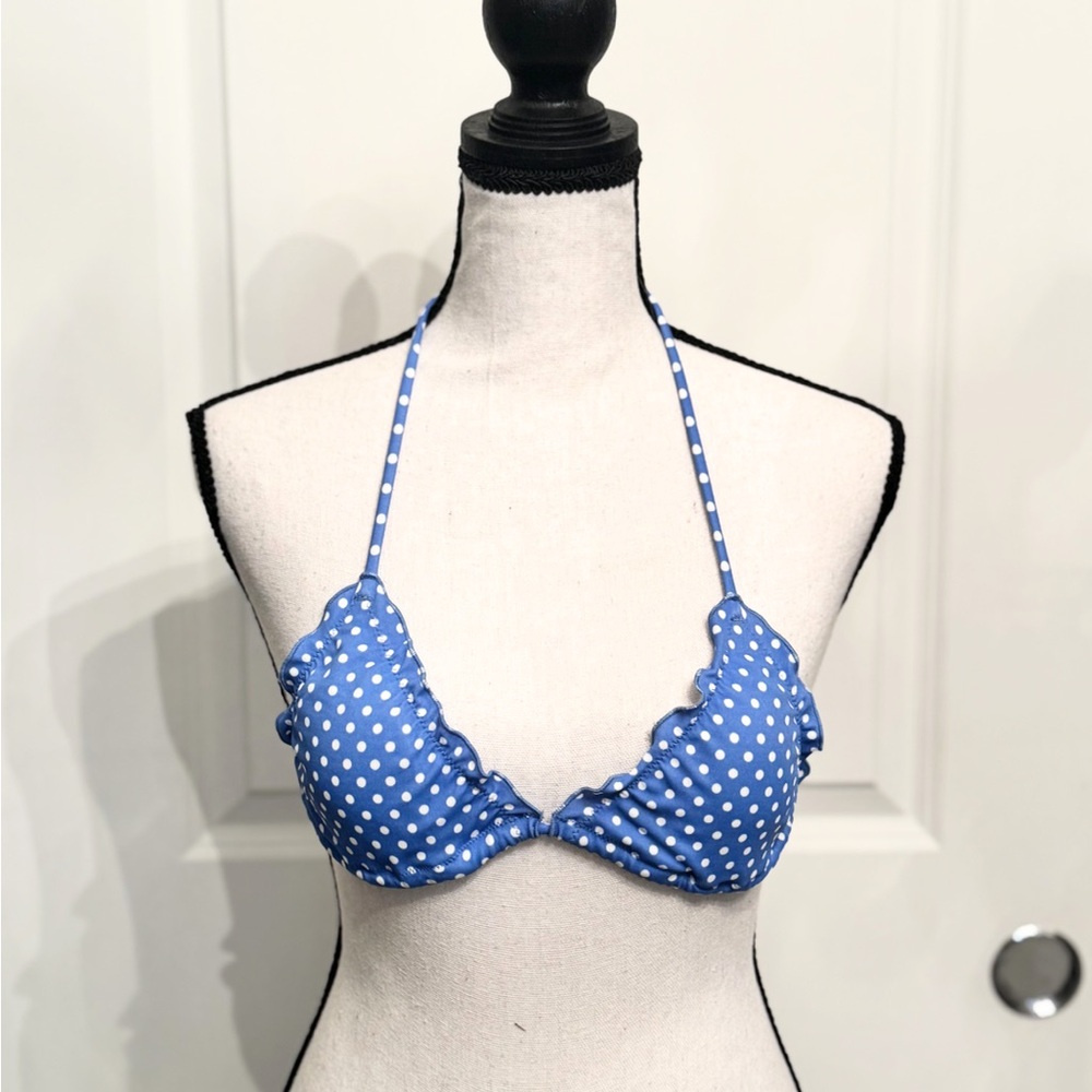 Victoria's Secret Swim Blue Polka Dot Ruffle Bikini Top, XS